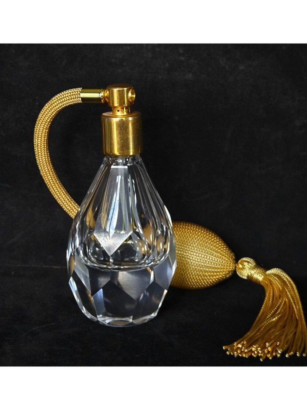 Vintage Cut Crystal Perfume Atomizer With Gold Tassel Elegant Vanity Decor